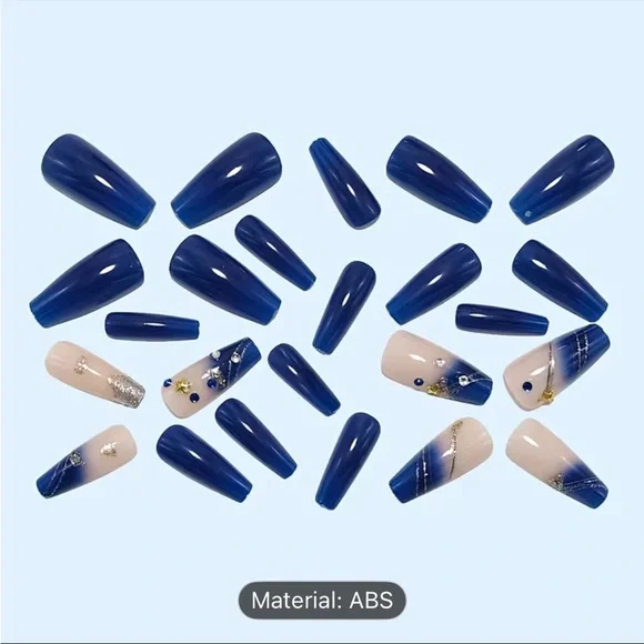 Press on nails Elegant Blue and Gold Nails set of 24 new - Picture 3 of 6